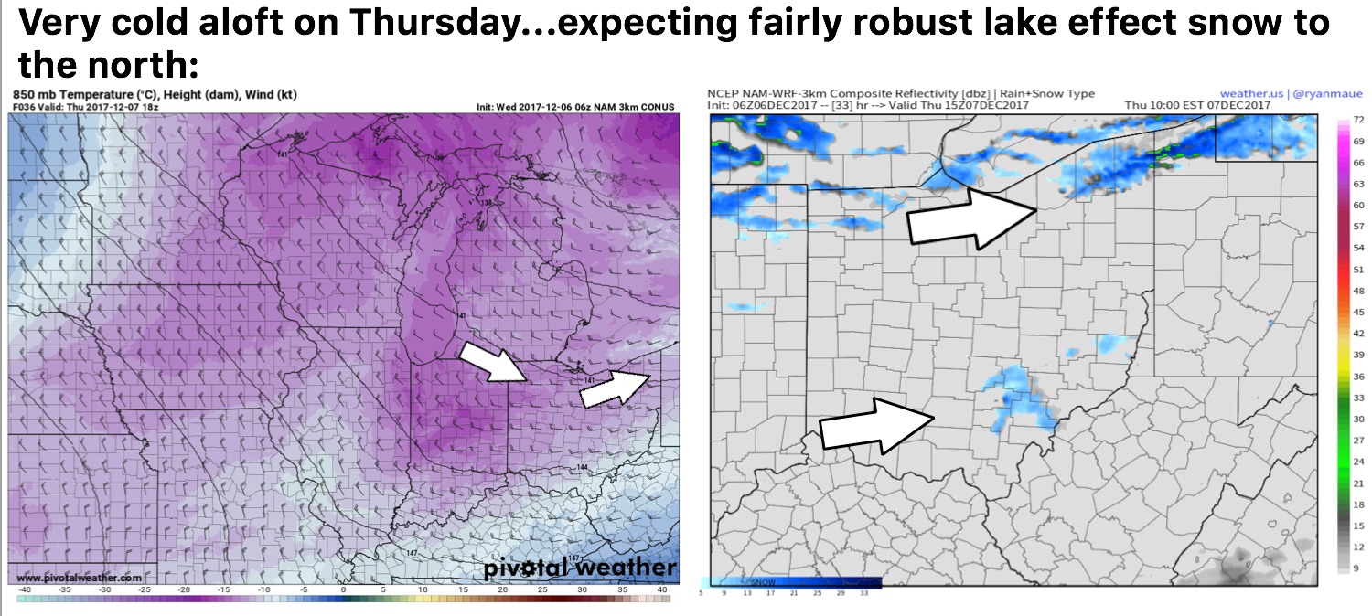 12-6-17 Ohio: Targeting lake effect snowfall Thurs…latest details on accumulating snow Saturday as well! K.