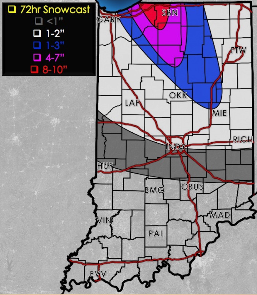 12-7-17 Crawfordsville / Greenfield District Forecast – Update on snowfall into the weekend. K.