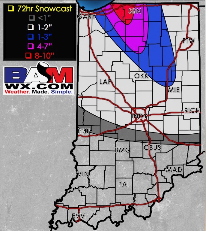 12-7-17 Indiana: Discussing multiple shots of snowfall into the weekend…latest details on accumulations & potential refreeze as well. K.