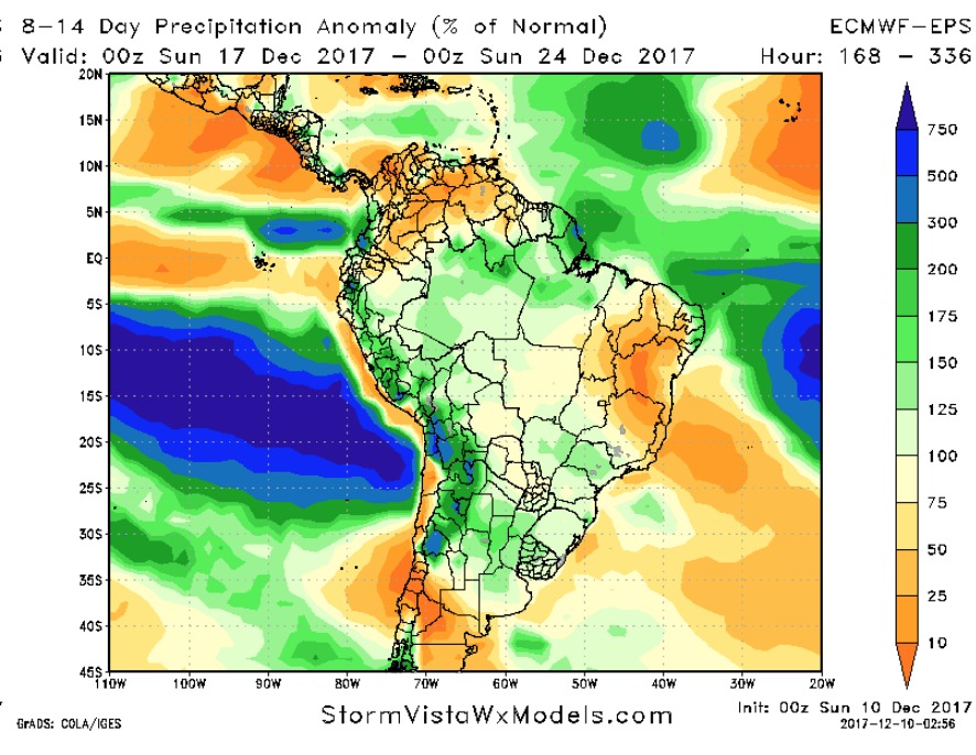 12-10-17 South America Check-up…Weekend Rainfall + Week Ahead Forecast. K.