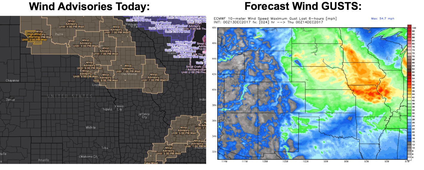 12-13-17 Central Plains Regional Forecast: Very light precipitation for some Thursday…another chance this weekend. N.