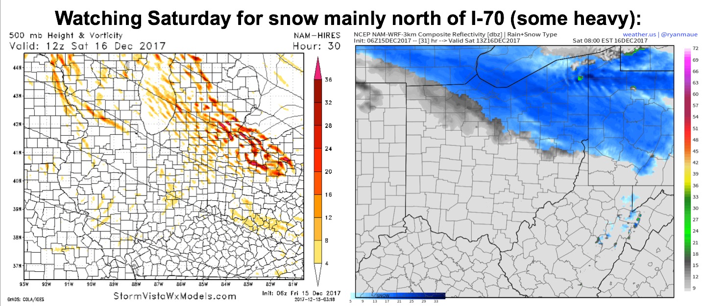 12-15-17 Ohio: Targeting additional snow showers north into Sat…update on wintry weather potential nearing Christmas. K.