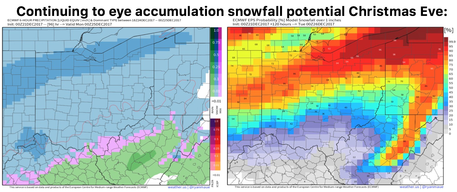 12-21-17 Ohio: Targeting multiple bouts of potential accumulating snowfall into Christmas…details here! K.