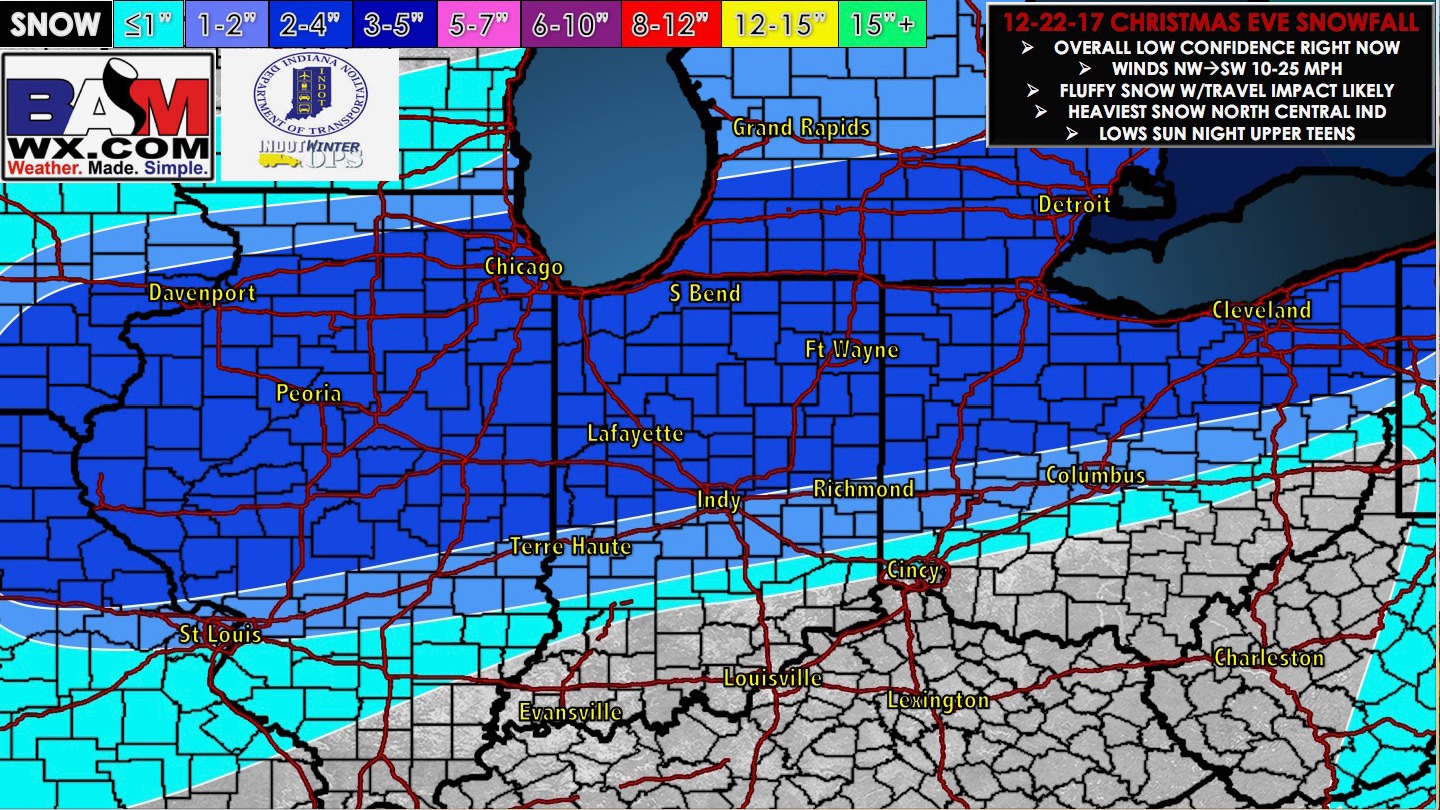 12-22-17 Indiana short-term: Rain To Snow Sat. Accumulating Snow Christmas Eve. M.