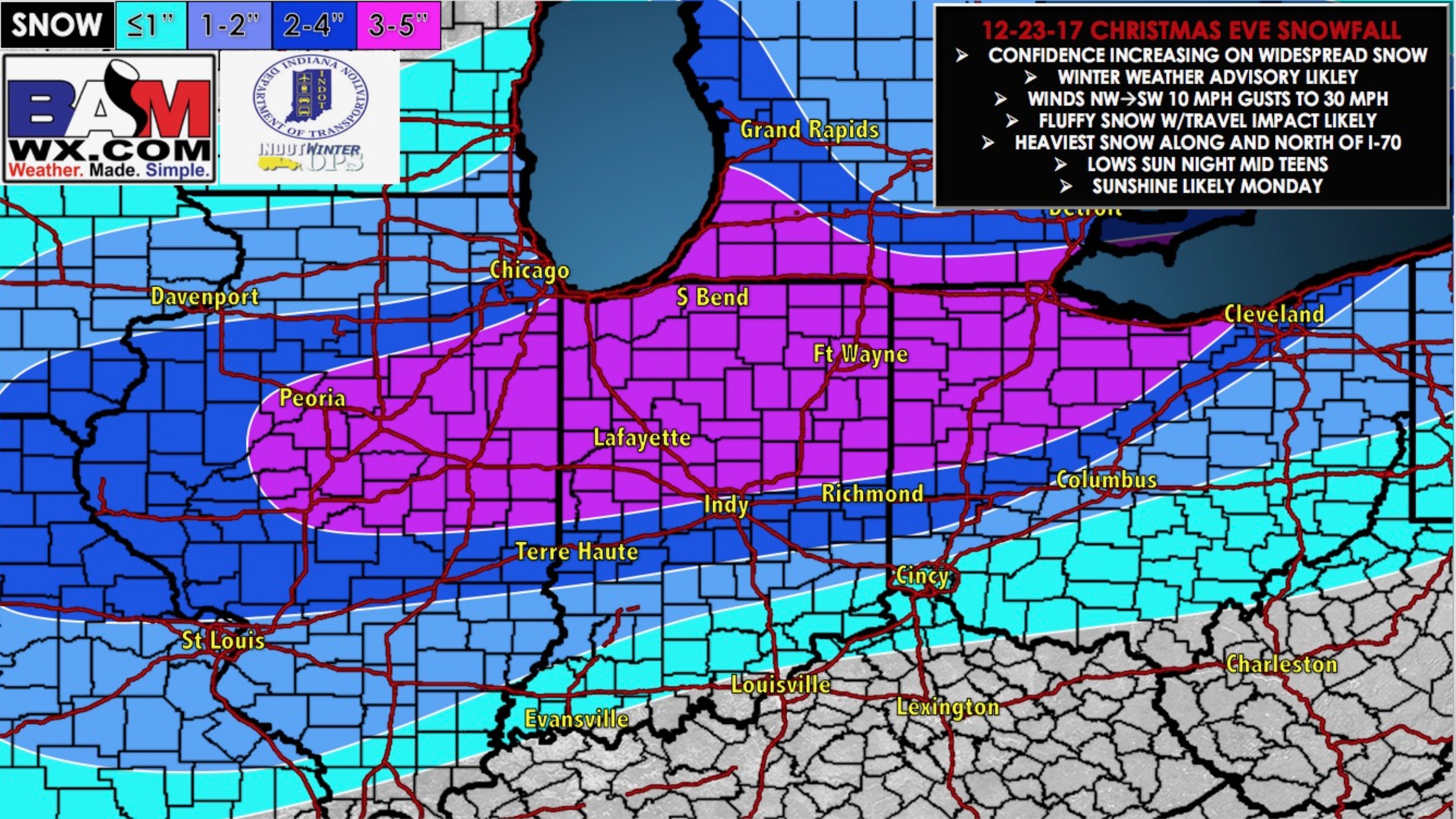 12-23-17 Northern INDOT Districts Update on Accumulating Snow Christmas Eve. K.