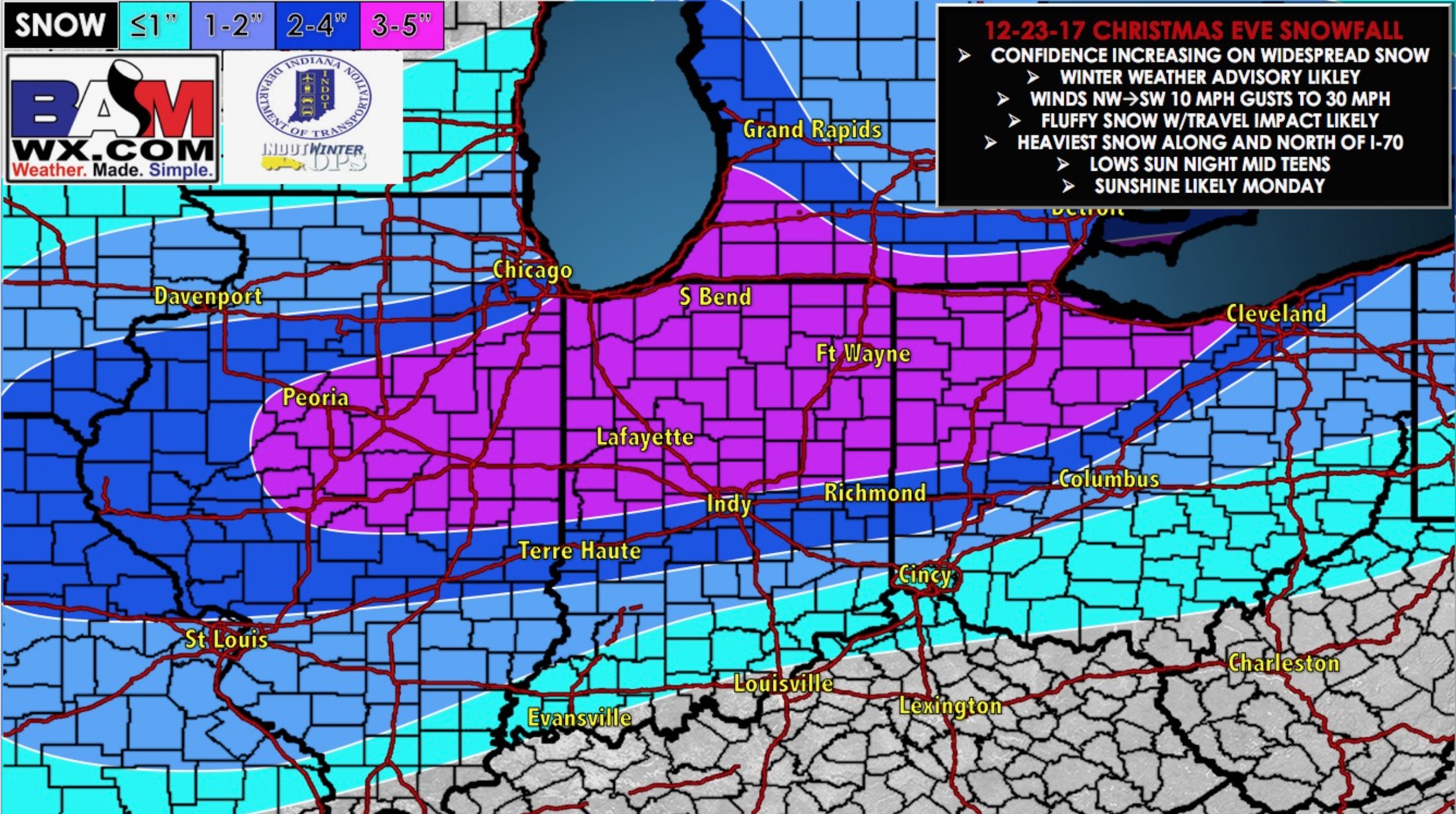 12-23-17 Ohio: Increasing confidence of Christmas Eve snowfall accumulation! B.