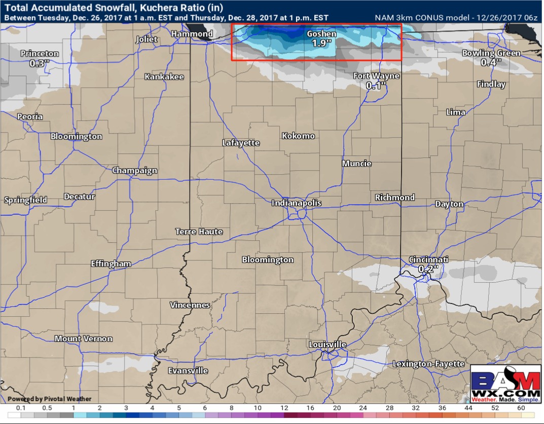 12-26-17 Northern INDOT Districts Forecast – Very cold week ahead…targeting multiple bouts of snowfall. K.