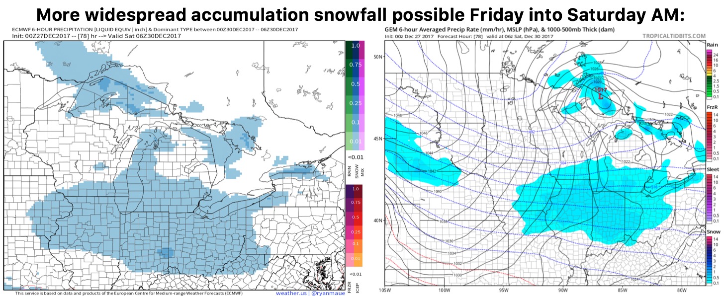 12-27-17 Indiana: Bitterly cold air settles into the New Year…targeting multiple shots of snowfall into the weekend details here. K.