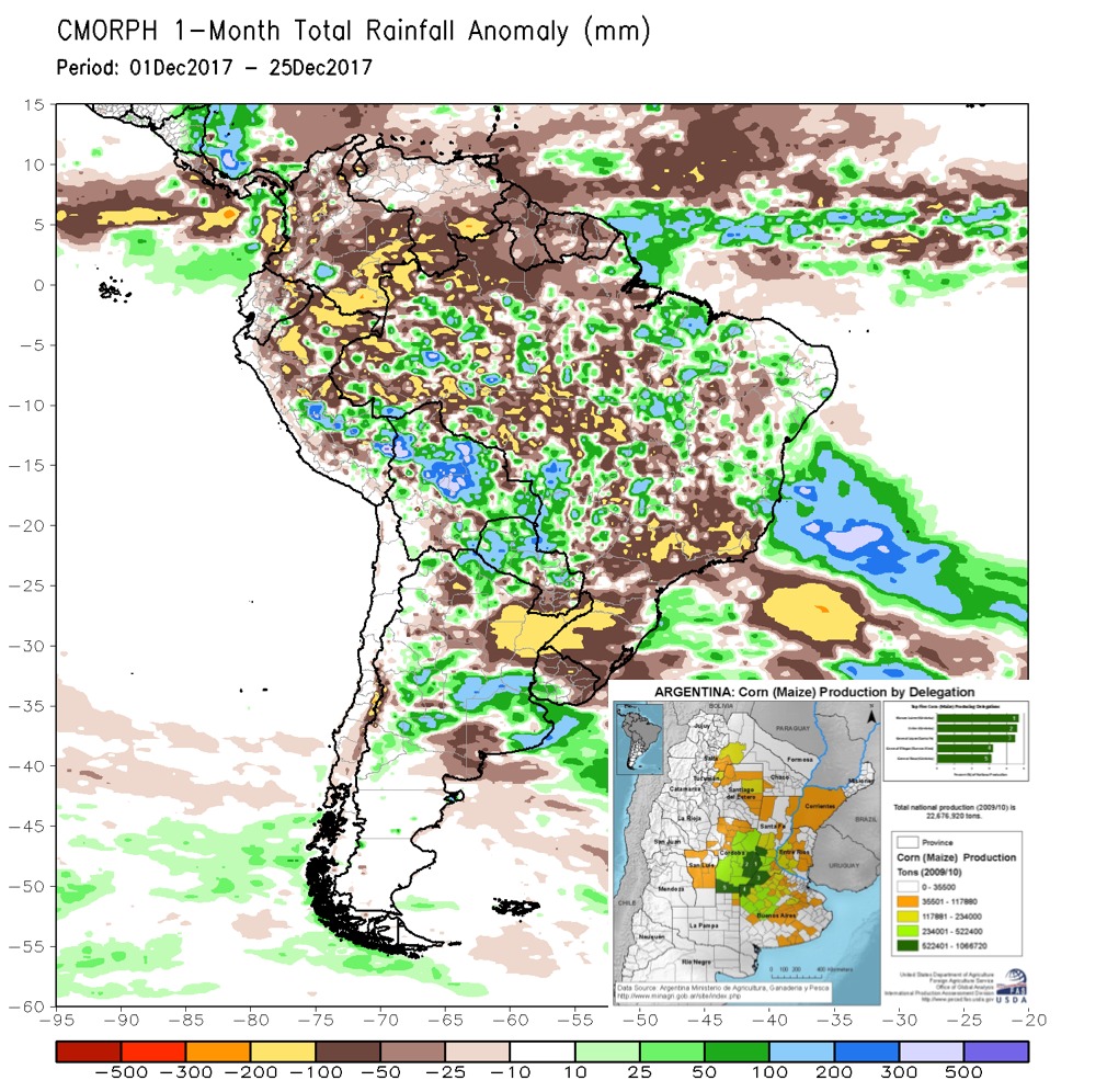 12-27-17 South America: Targeting weekend rainfall across central Argy…drier risks return in to open the New Year? K.