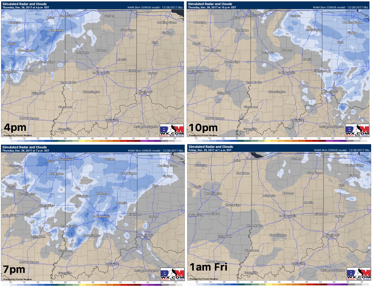 12-28-17 Northern INDOT District Update: light snow works east this afternoon/evening…latest on accumulating snow Friday. K.