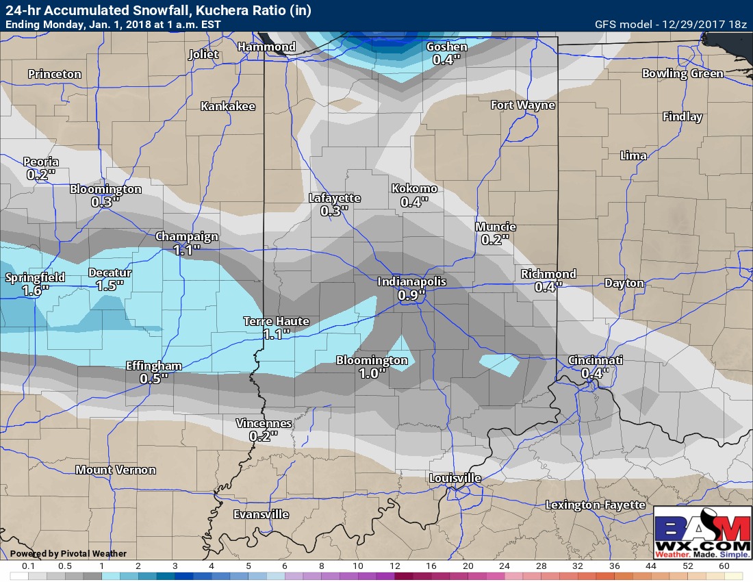 12-29-17 Indiana Evening Update: Latest on remaining snowfall tonight…additional light accumulations into New Years Eve? K.