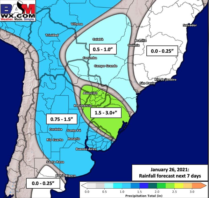 1-26-21 South America: Quick update on some precip risks we’re watching for the 2nd/3rd week of February. K.