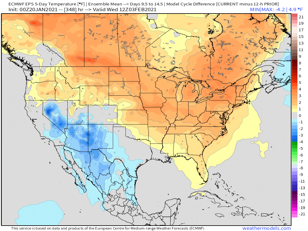 1-20-21 Early AM Energy Report: More warmer trends overnight as pattern grows increasingly warm into February. B.
