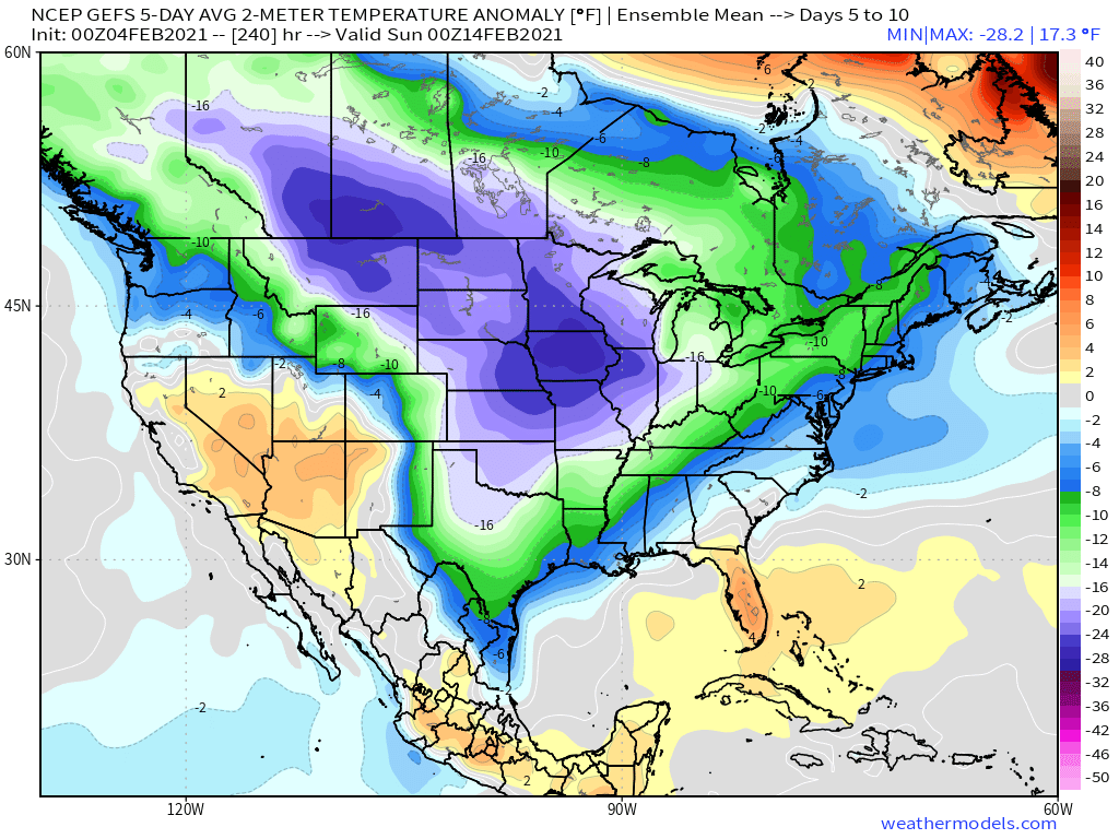 2-4-21 Early AM Energy Report: BAM forecast remains steady for the next two weeks with cold air expanding mid-month. B.