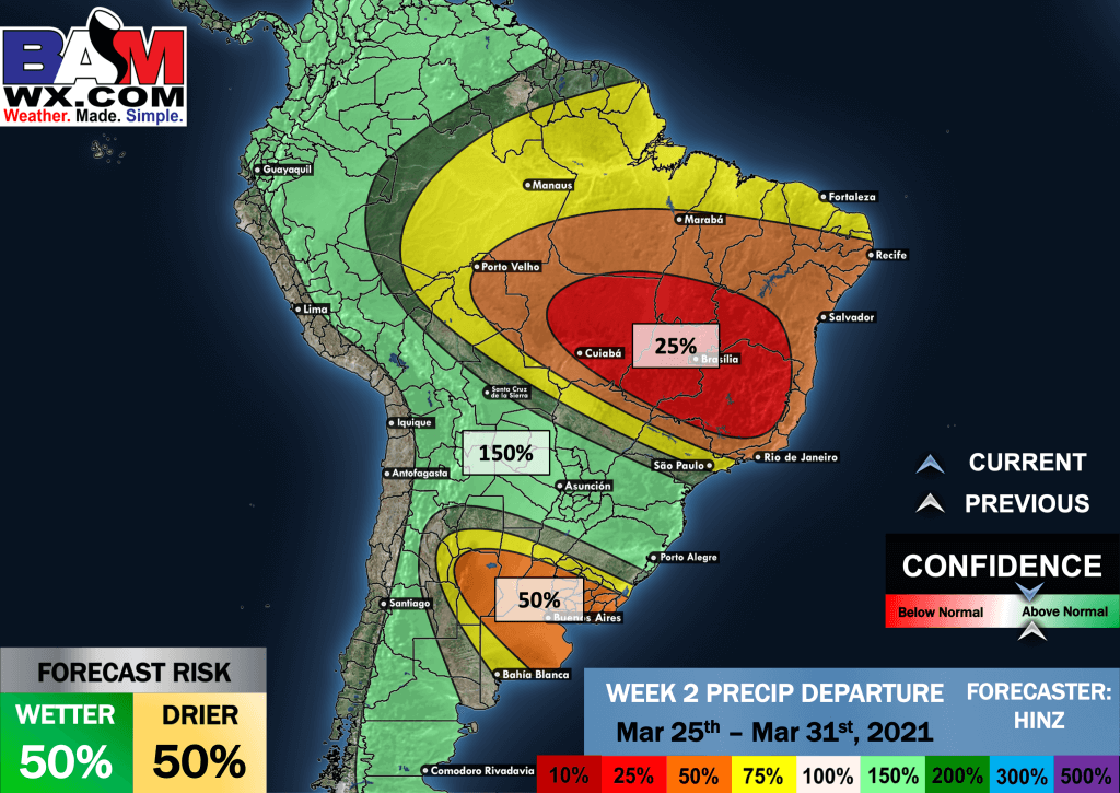 3-18-21 South America: Eyeing a pattern change for central Brazil ahead late March. Details here. K.