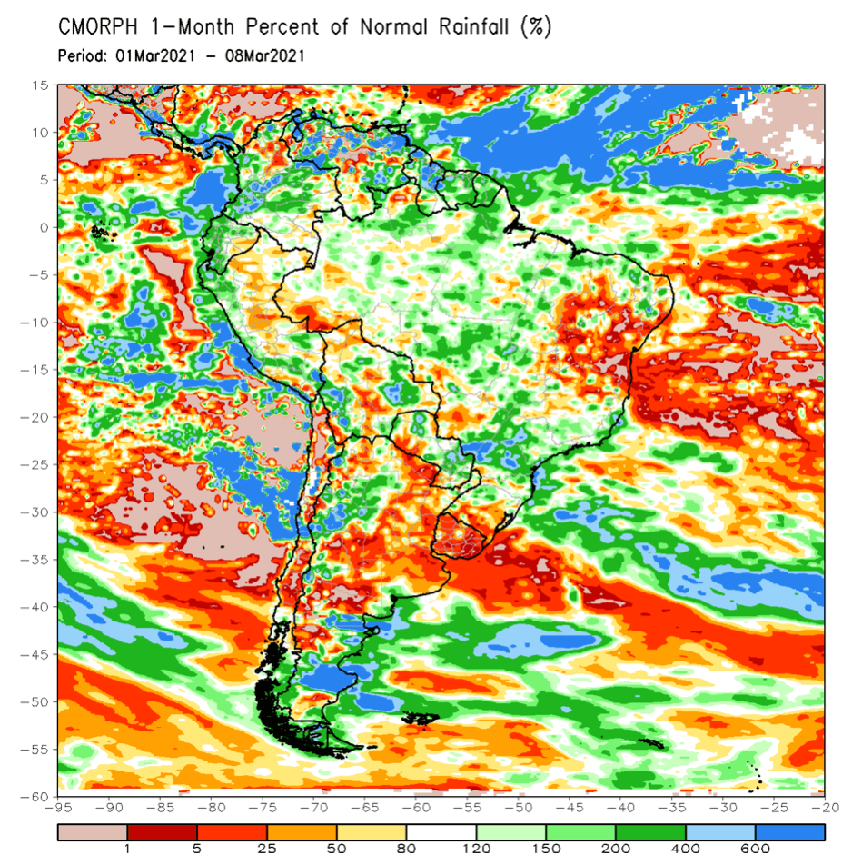 3-11-21 South America: Data trended largely drier on the overnight runs…latest discussion here. K.