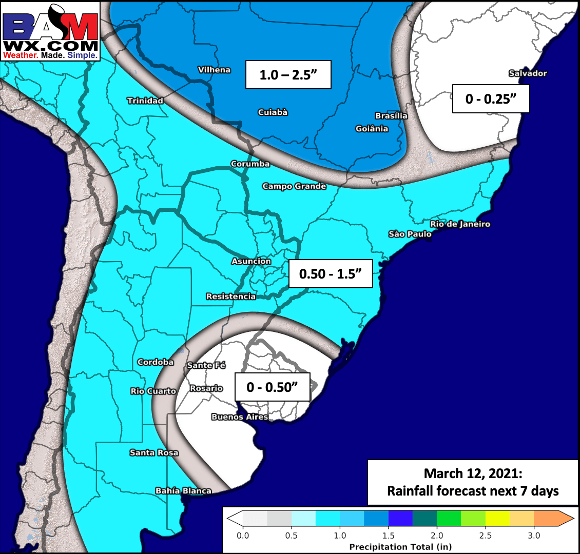 3-12-21 South America: Breaking down the rain chances into early next week + risks. K.