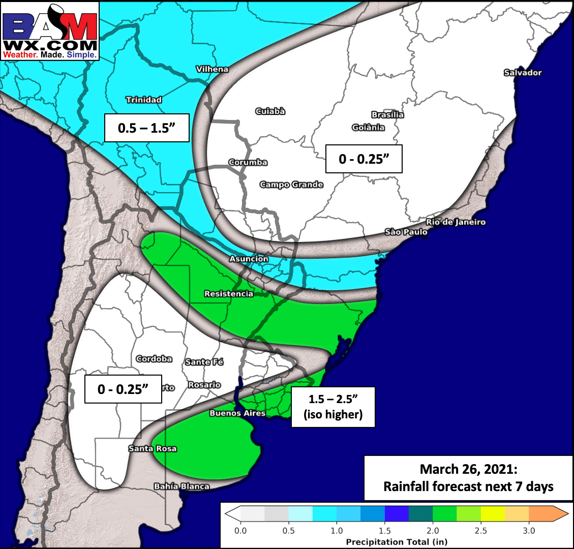 3-26-21 South America: Discussing updated weekly forecast model data for trends into mid-April. K.