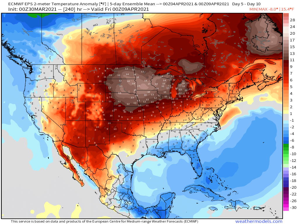 3-30-21 Early AM Energy Report: Data remains steady overnight. Mild pattern on track for early April. B.