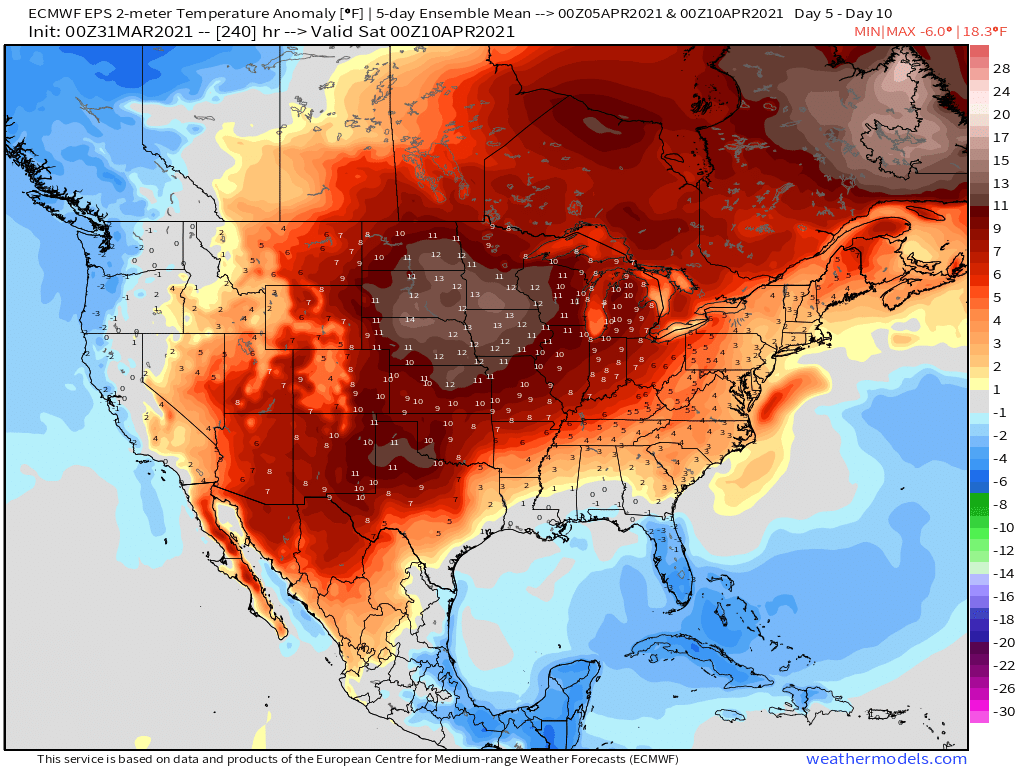 3-31-21 Early AM Energy Report: Major warmth builds in the Central US. Analyzing risks to late week 2 forecast. B.