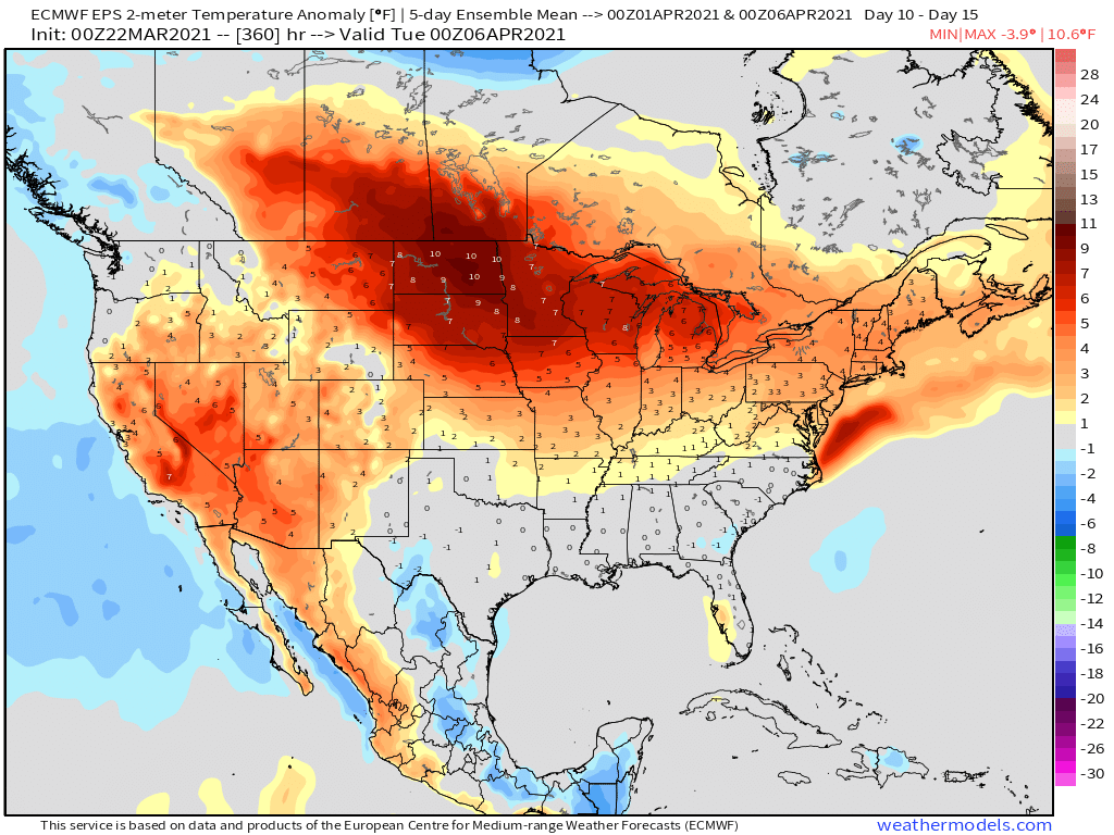 3-22-21 Early AM Energy Report: Warmth this week, cold front to close March. Discussing pattern setup into April. B.