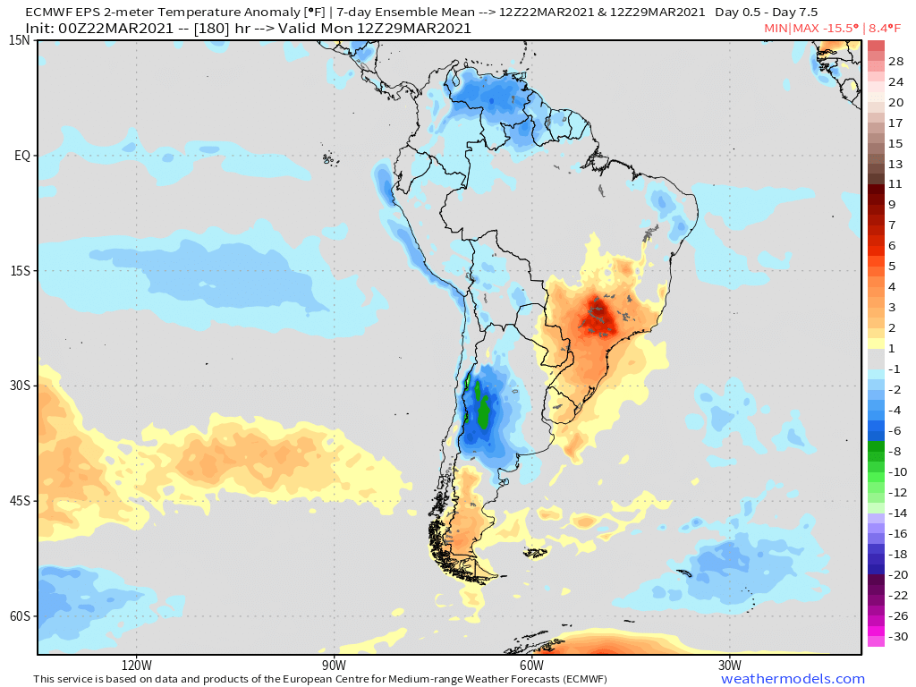 3-22-21 South America: Continuing to eye a pattern change in the weeks ahead for Brazil…latest details here. K.