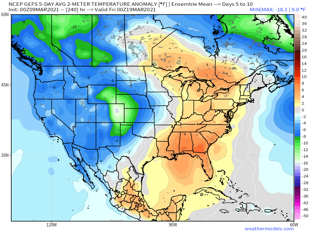 3-9-21 Early AM Energy Report: Model volatility remains high, warmer trends East ahead of storms possible. B.
