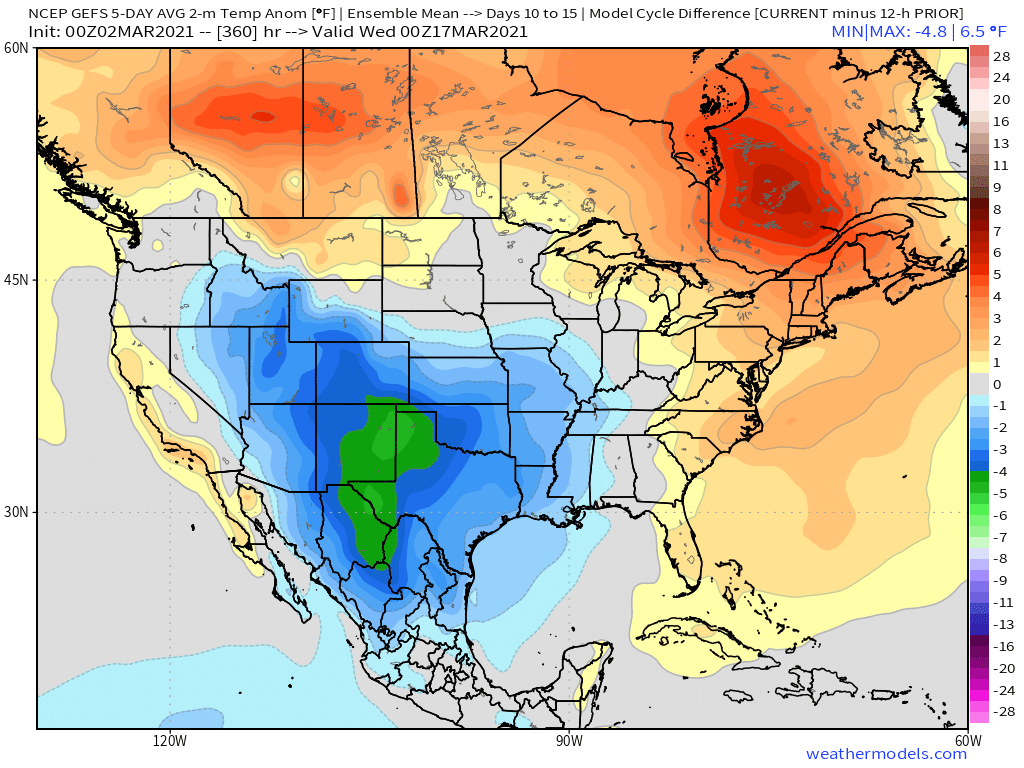 3-2-21 Early AM Energy Report: Discussing differences late week 2 and warmer signals in the East for week 2. B.