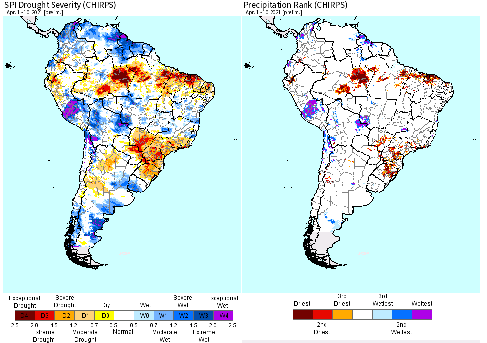 4-15-21 South America: Checking on latest drought severity maps + pattern trends into late April. K.