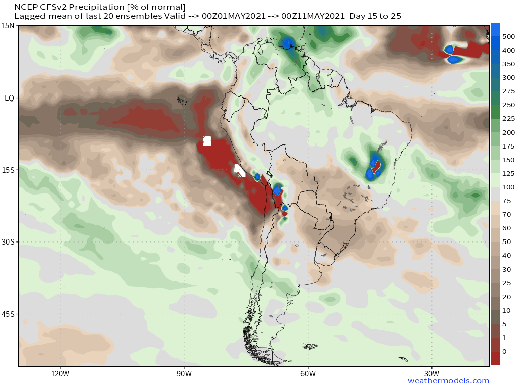 4-16-21 South America: Continue to eye sizable rainfall deficits in portions of Brazil ahead…latest discussion here. K.