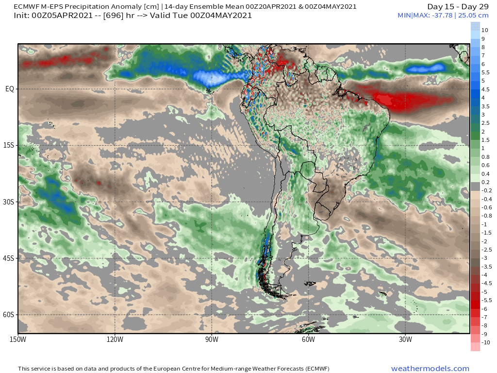 4-6-21 South America: Discussing pattern trends thru April into early May…MJO influence strong ahead. K.