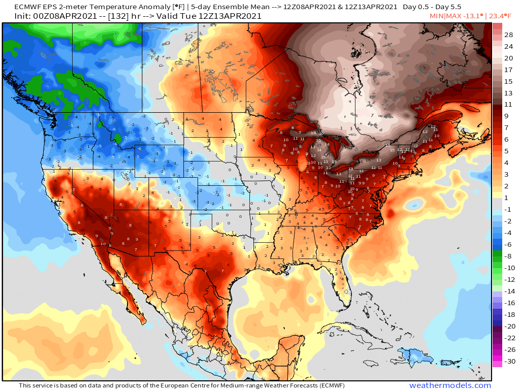 4-8-21 Early AM Energy Report: Latest details on shot of cold air mid-late April following warm start to the month. B.