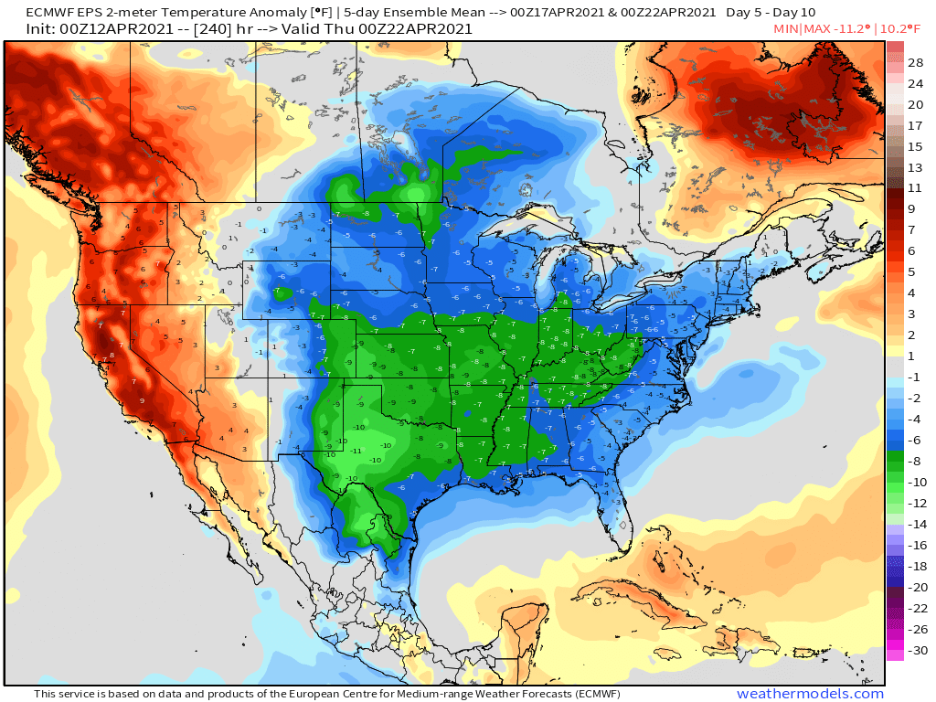 4-12-21 Early AM Energy Report: Cooler pattern settles in the next few weeks. Analyzing some model difference next week. B.