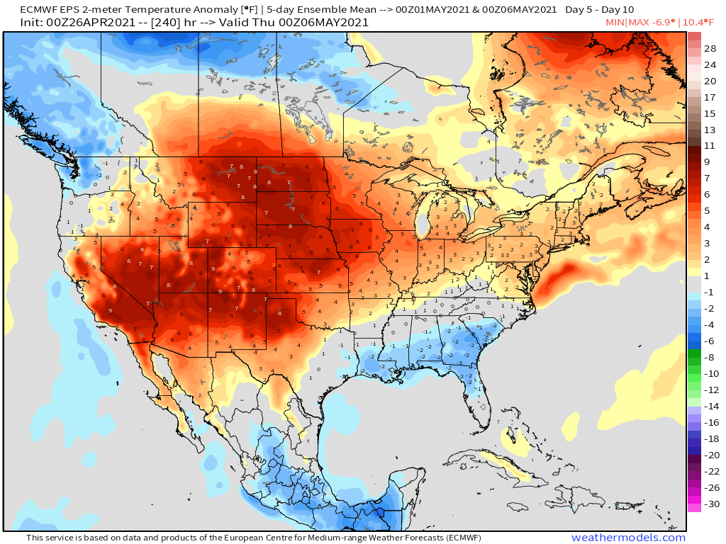 4-26-21 Early AM Energy Report: Mild pattern arrives to close April and begin May, but watching a few front risks. B.