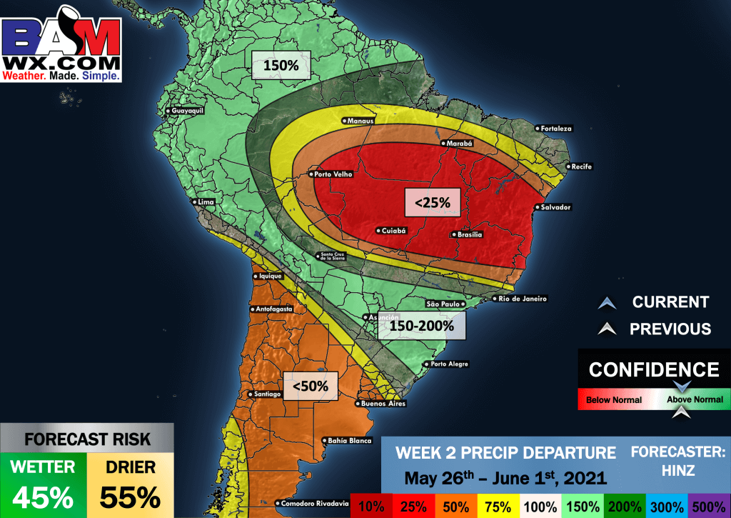 5-19-21 South America: Major concern lingers ahead for poor conditions across big Brazil safrinha areas. Details here. K.