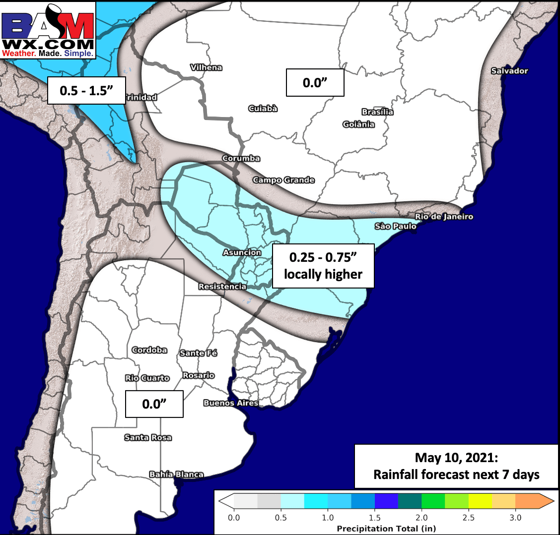 5-10-21 South America: Pattern locked in the next 2-3 weeks…discussing risks to late May/early June today. K.