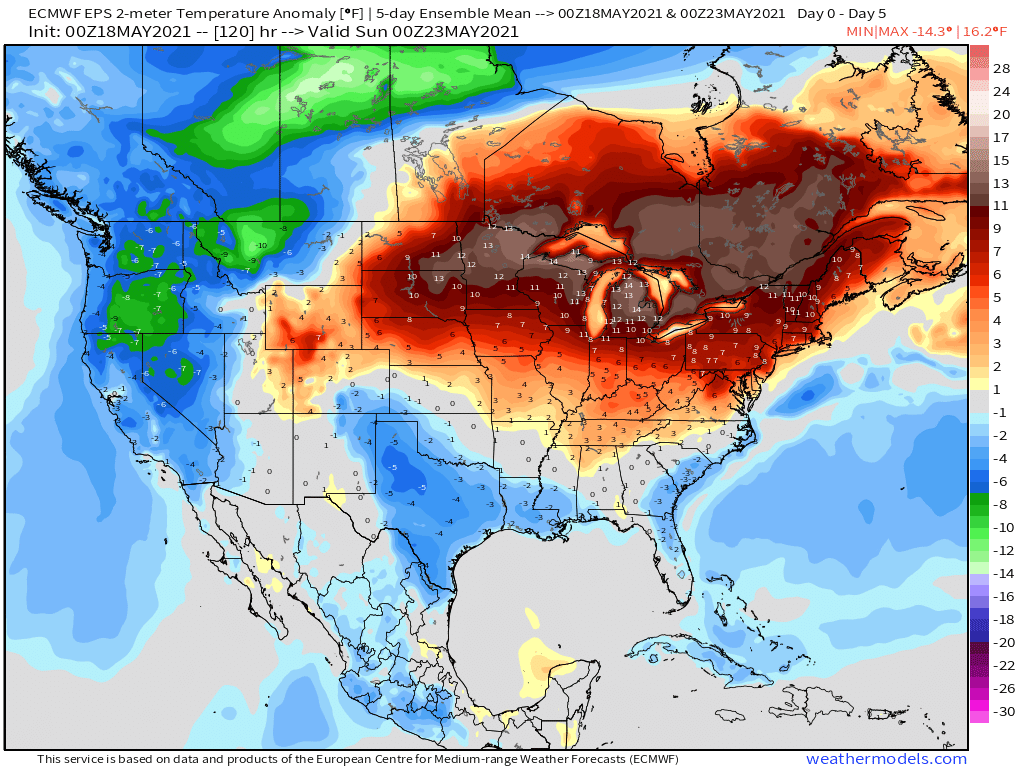 5-18-21 Early AM Energy Report: Discussing the first heat wave of the season in the East. Late week 2 risks. B.