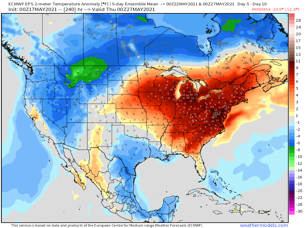 5-17-21 AM Ag Report: Warmer trends over the weekend East. Active pattern persists in the Plains. B.
