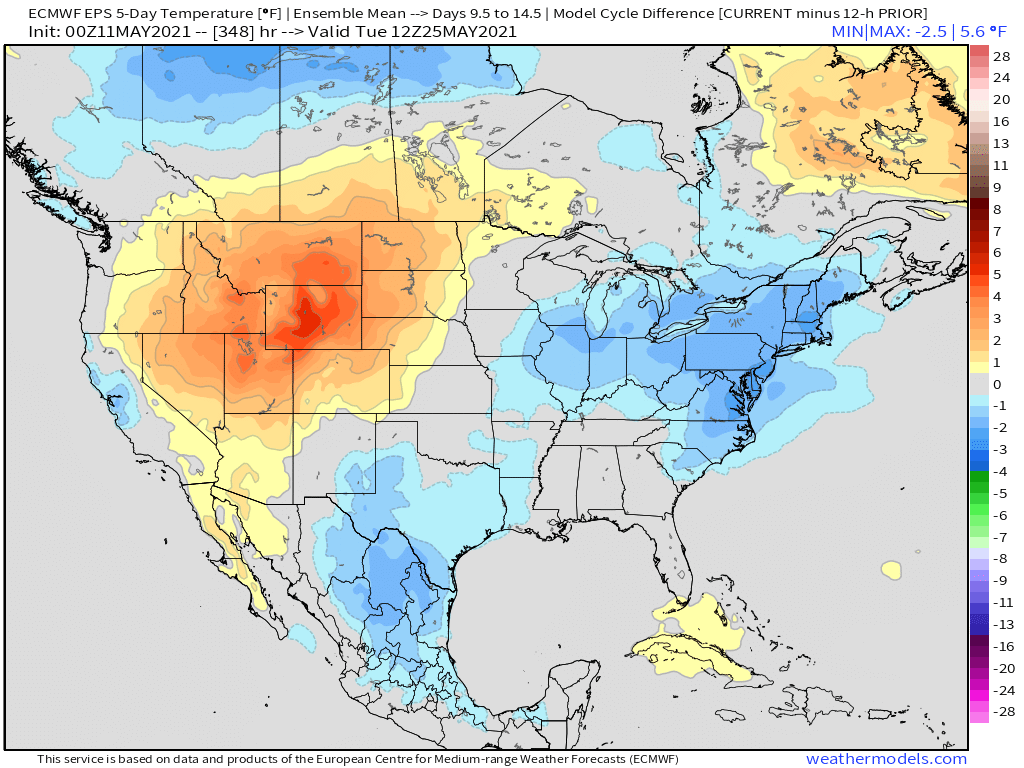 5-11-21 Early AM Energy Report: Warmer air spreads eastward next week, but cooler air lingers in the short-term. B.