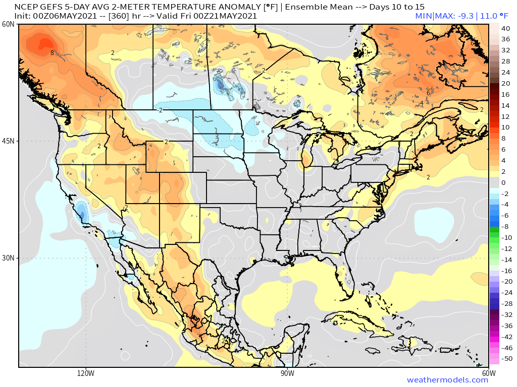 5-6-21 Early AM Energy Report: Substantially cooler than normal temperatures persist into next week. Moderation still on the table late week 2. B.