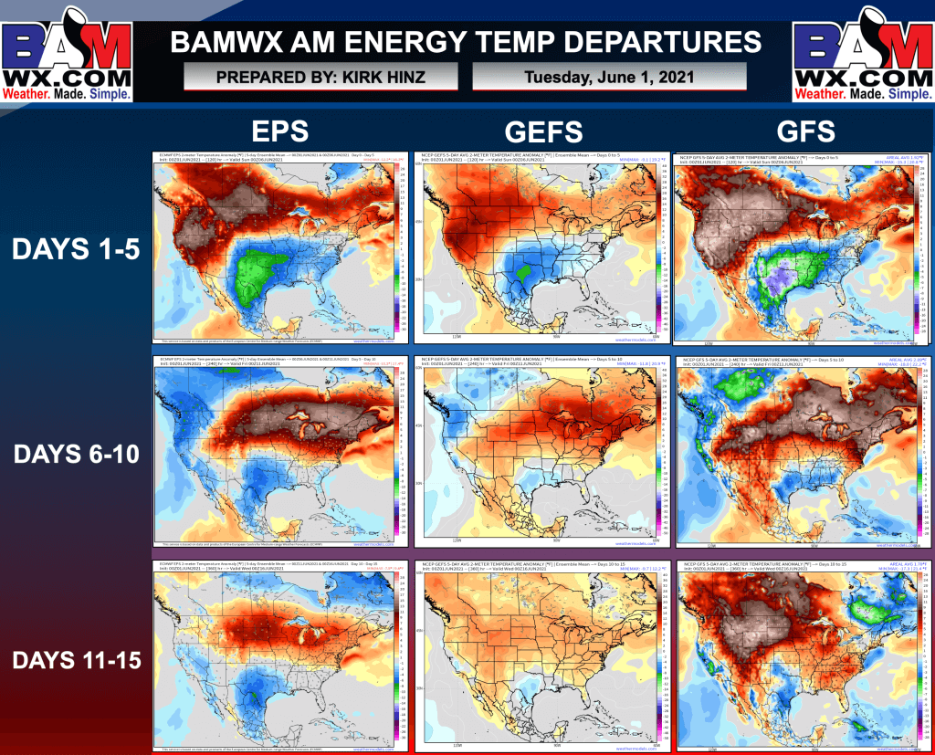 6-1-21 Early AM Energy Report: Big roll forward warmer on the data over the Holiday weekend…latest details here. K.