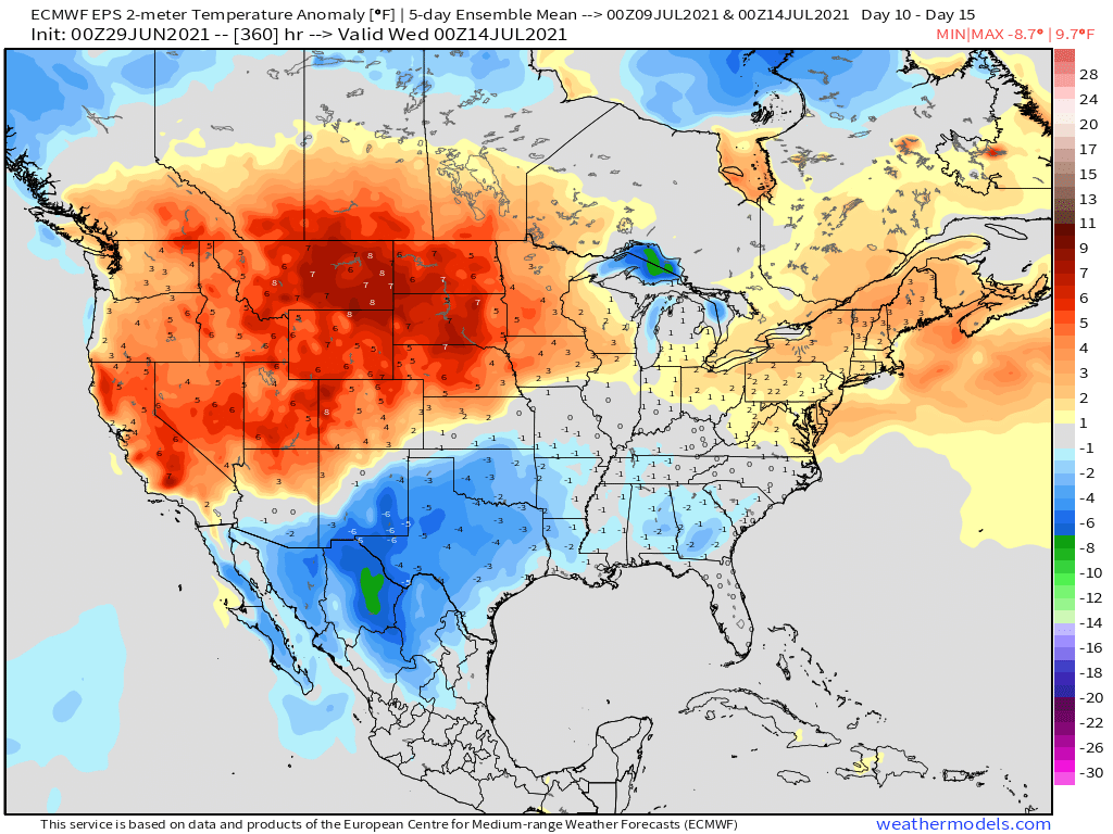 6-29-21 Early AM Energy Report: Record heat persists in the Pac. NW. Cooler air South/East to start July. B.
