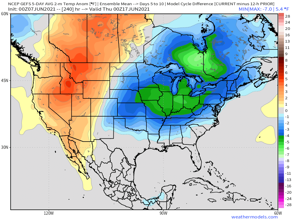 6-7-21 Early AM Energy Report: Notable warmth north in the short-term. Discussing a mid-June cold front East. B.