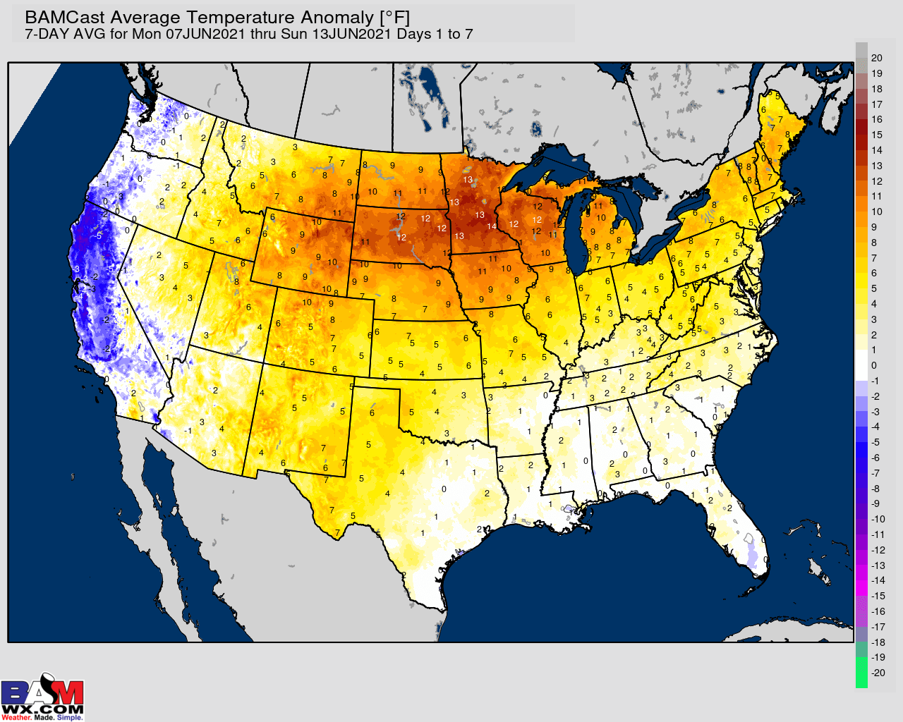 6-7-21 Long Range: Warmth continues in the short-term… wet Eastern Belt this week. Mid-June cold front east but risk for late June into July heat. B.