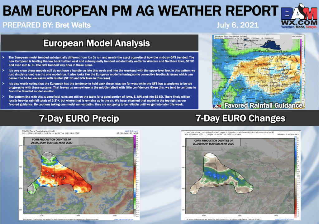 7-6-21 PM Euro Ag Weather Report: Data continues to be erratic… here’s the bottom line. B.