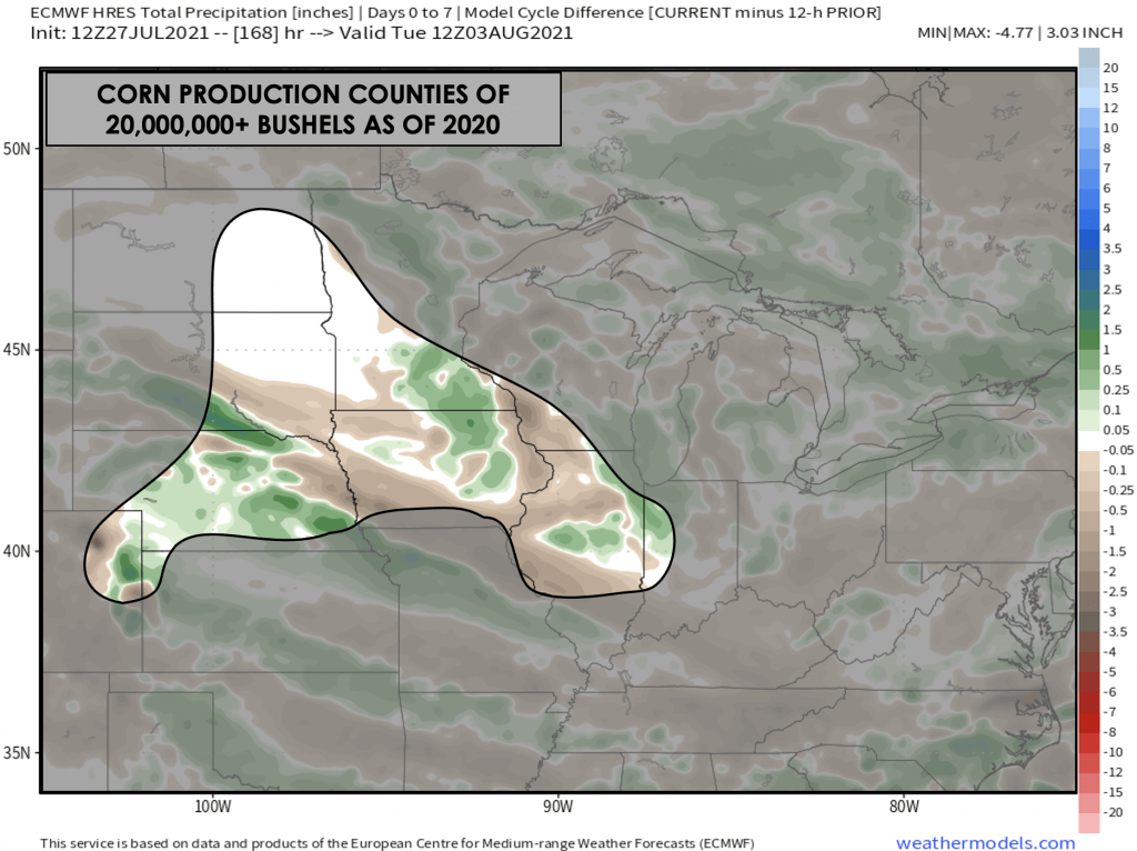 7-27-21 PM Euro Ag Weather Report: Analyzing differences in late week rain potential for Central Plains. B.