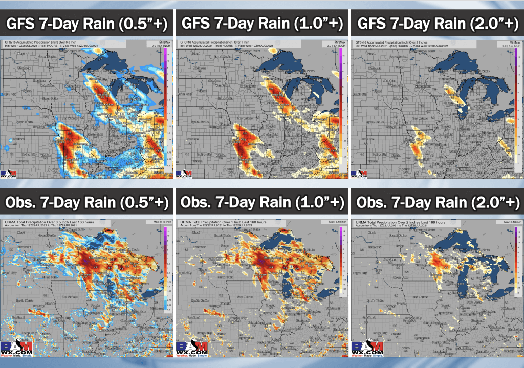 7-29-21 PM GFS Ag Weather Report: Differences remain for rain chance in the plains tomorrow/Saturday. Dry for Ag Belt next week. B.