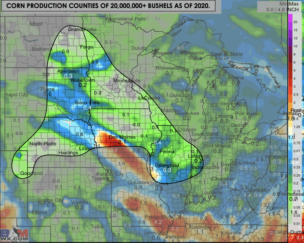 7-30-21 PM GFS Ag Weather Report: Slightly wetter on tonight’s storm cluster + very dry/increasingly hot medium-term forecast ahead. K.