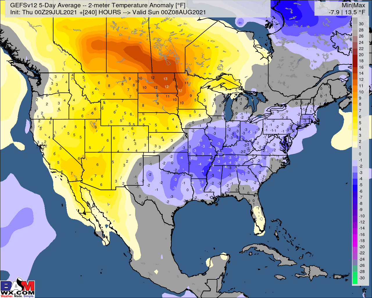 7-29-21 Early AM Energy Report: Cooler air arrives in the short-term, heat tries to expand again in the second week of August. B.
