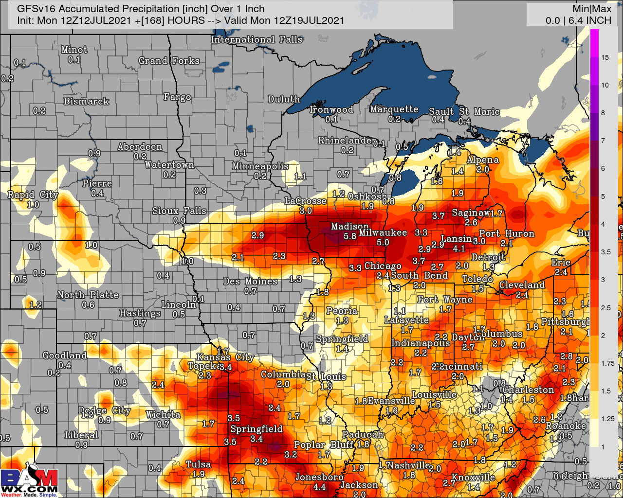 7-12-21 PM Ag Weather Report: GFS remains keen on mid-week storm cluster… but not widespread with heavy rains. B.